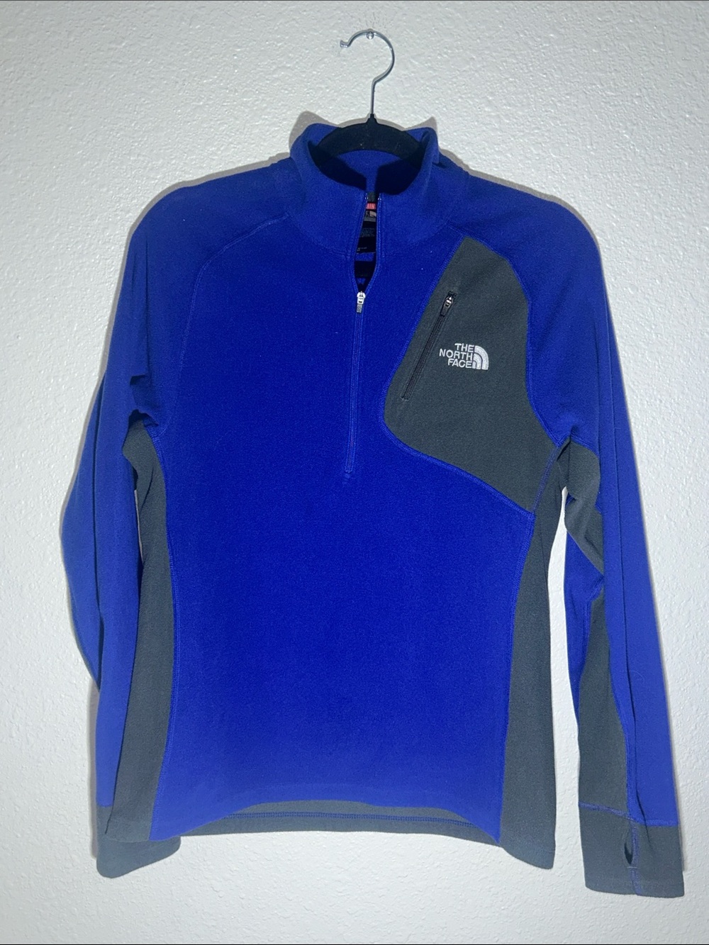 The North Face Men's Royal Blue and Gray Quarter-Zip Fleece